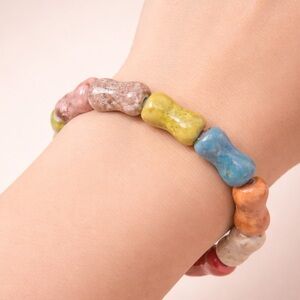 Handmade Ceramic Bone Bead Stretch Bracelet